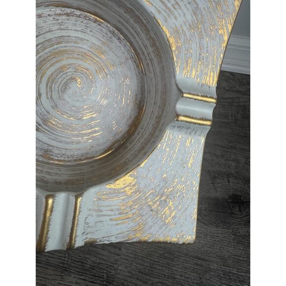 Vintage Royal Haeger Ashtray Square Gold Tweed White Swirl MCM Retro Atomic 7” - Picture 11 of 11